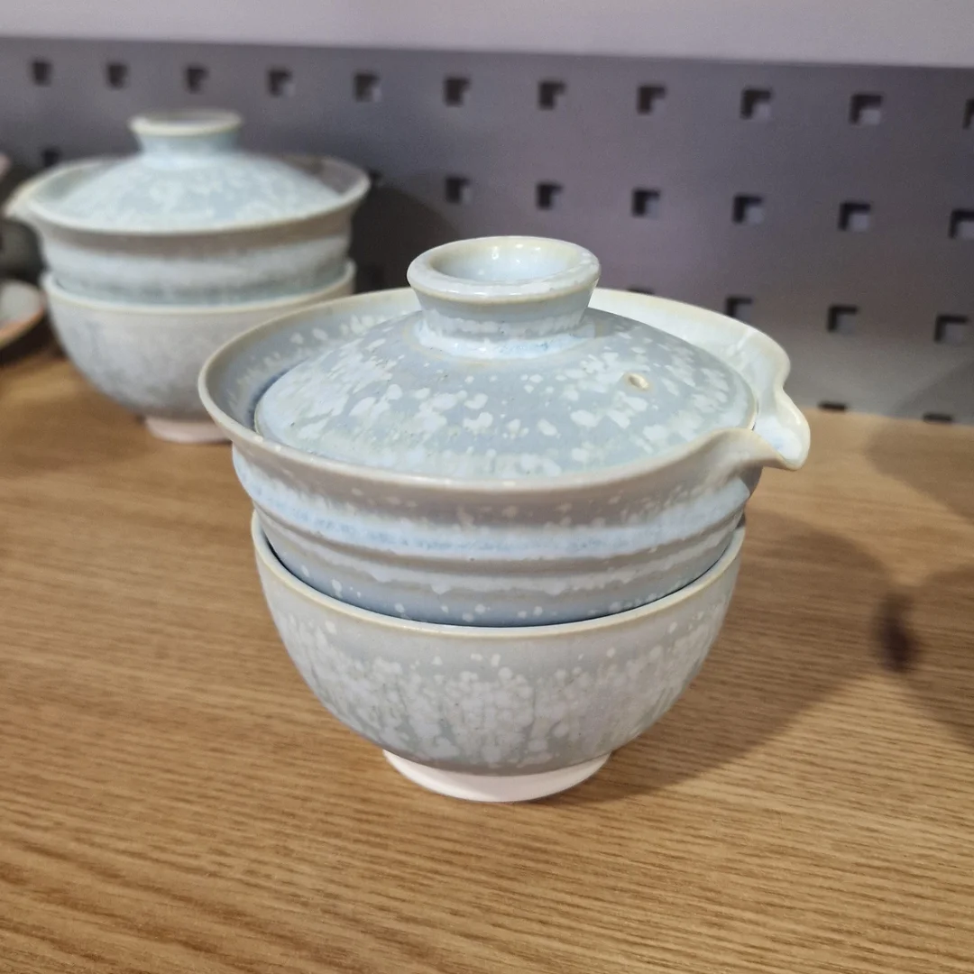 Zhong māla tējas ceremonijas komplekts - Gaivaņa un krūze, roku darbs, Gaiši Zils