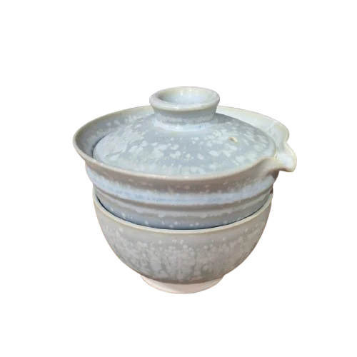 Комплект для чайной церемонии из глины Zhong - Гайвань и чашка, ручная работа, голубой