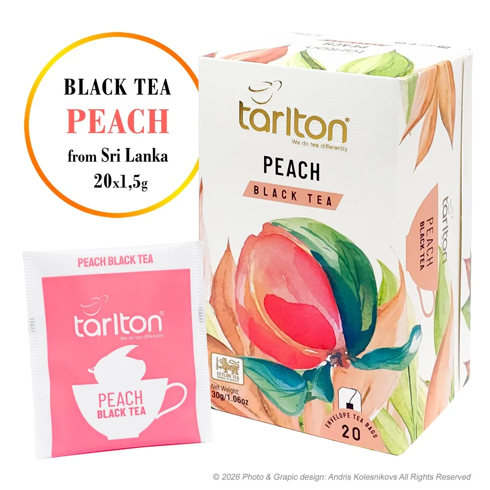 TARLTON Black Peach, melnā tēja ar persiku aromātu, 1,5 g x 20 paciņas