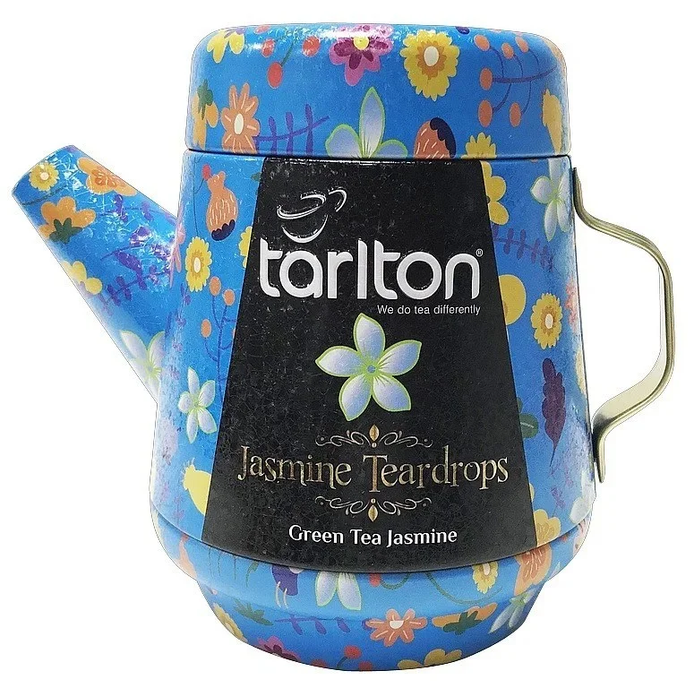 Jasmine Teardrops зеленый листовой чай с жасмином, Tarlton жестяной чайник, 100 г