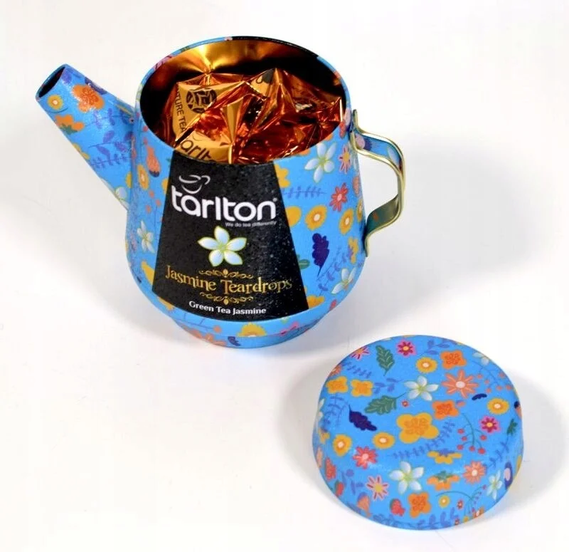 Jasmine Teardrops Ceilonas zaļā beramā lapu tēja ar jasmīnu, Tarlton skārda tējkanna, 100g