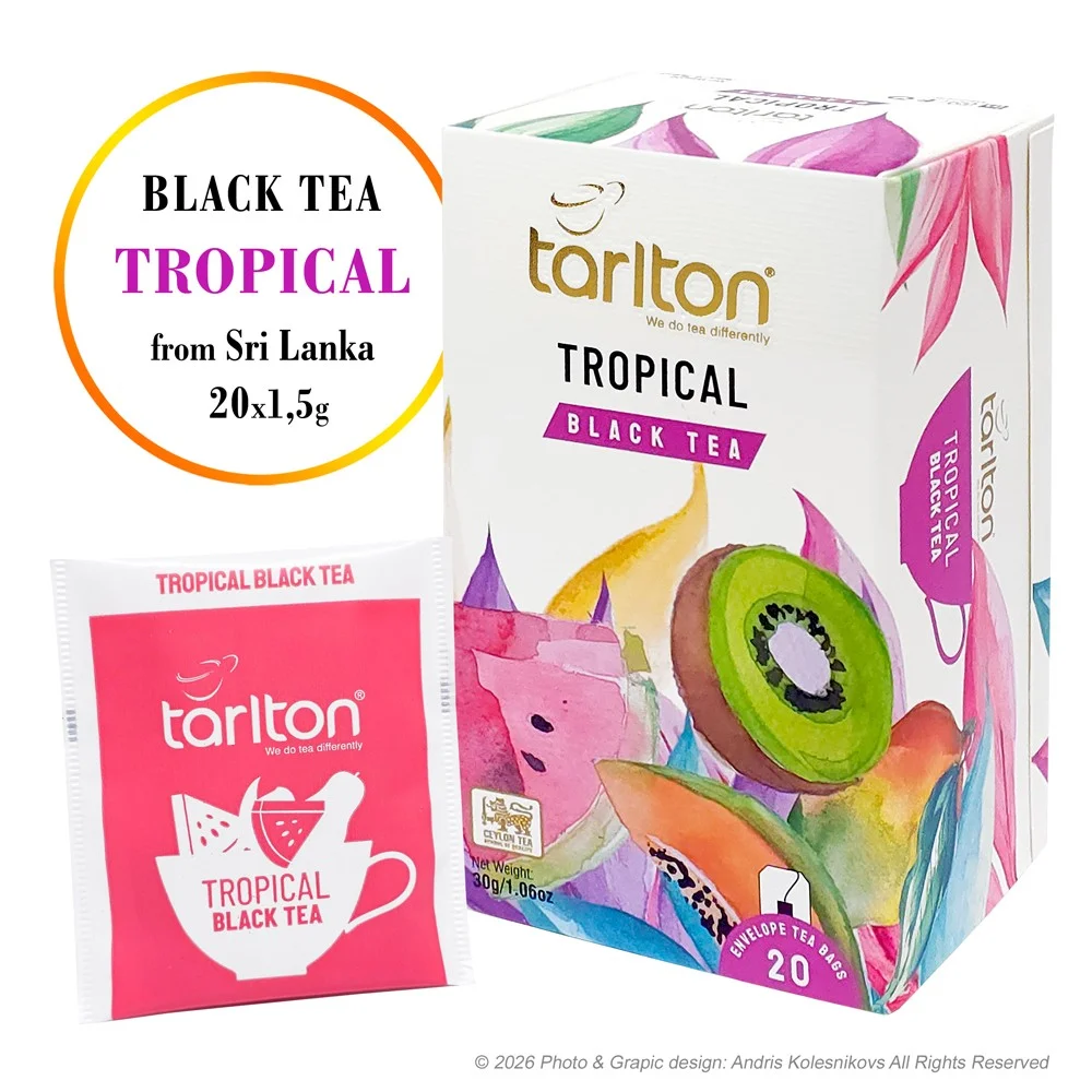 TARLTON Tropical Black, melnā tēja ar tropu augļu aromātu, 1,5 g x 20 paciņas