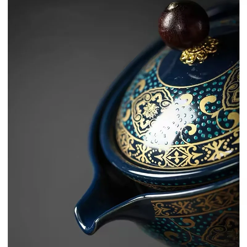 Ķīniešu tējas komplekts: tējkanna un 4 tasītes, vintaža dizains ar 360 grādu rotāciju