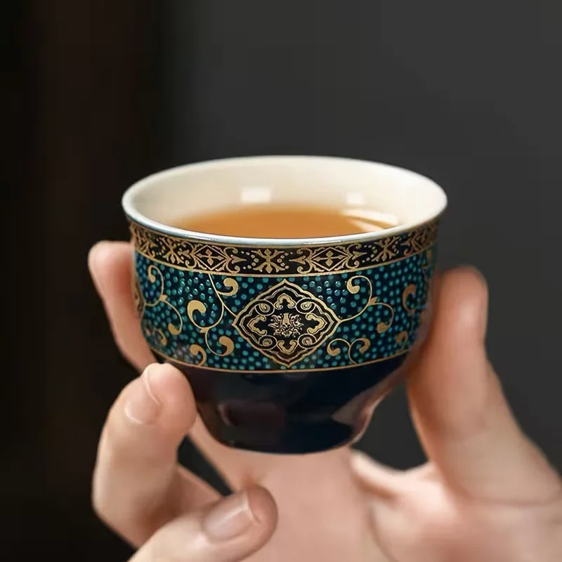 Ķīniešu tējas komplekts: tējkanna un 4 tasītes, vintaža dizains ar 360 grādu rotāciju