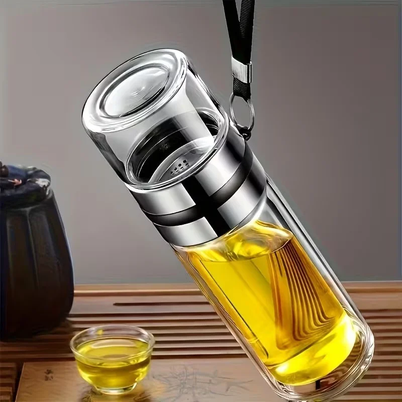 Borsilikāta dubultsienu stikla tējas krūze 400ml, Melns rokturis