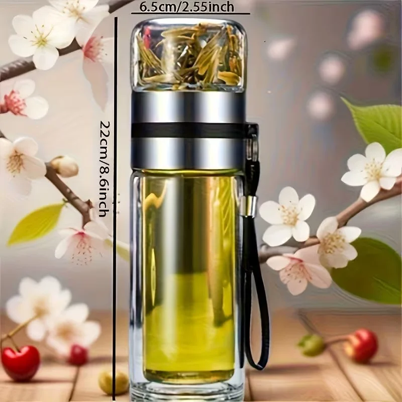 Borsilikāta dubultsienu stikla tējas krūze 400ml, Melns rokturis