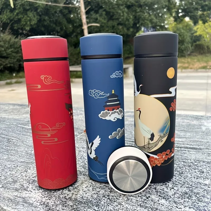 Ķīniešu stila nerūsējošā tērauda termoss, sarkans