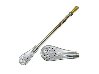 Playadito bombilla Alpaca 17.5cm, никелированное серебро + золотой мундштук